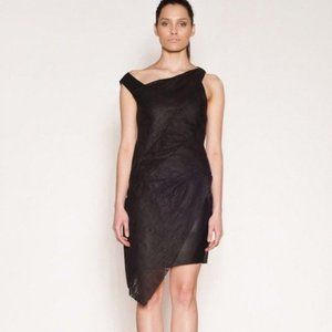 Helmut Lang Black Leather Laser Cut Silk Dress